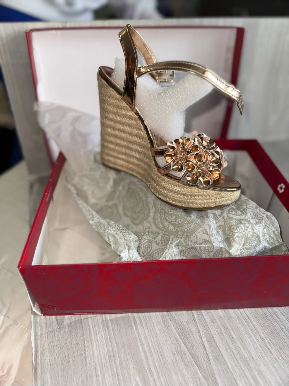 Circus by Sam Edelman Gold Floral Espadrille Wedge Sandals